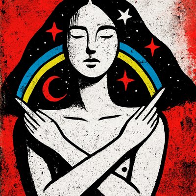 a painting of a woman holding her hands together