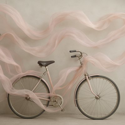 bicyle resting against a wall