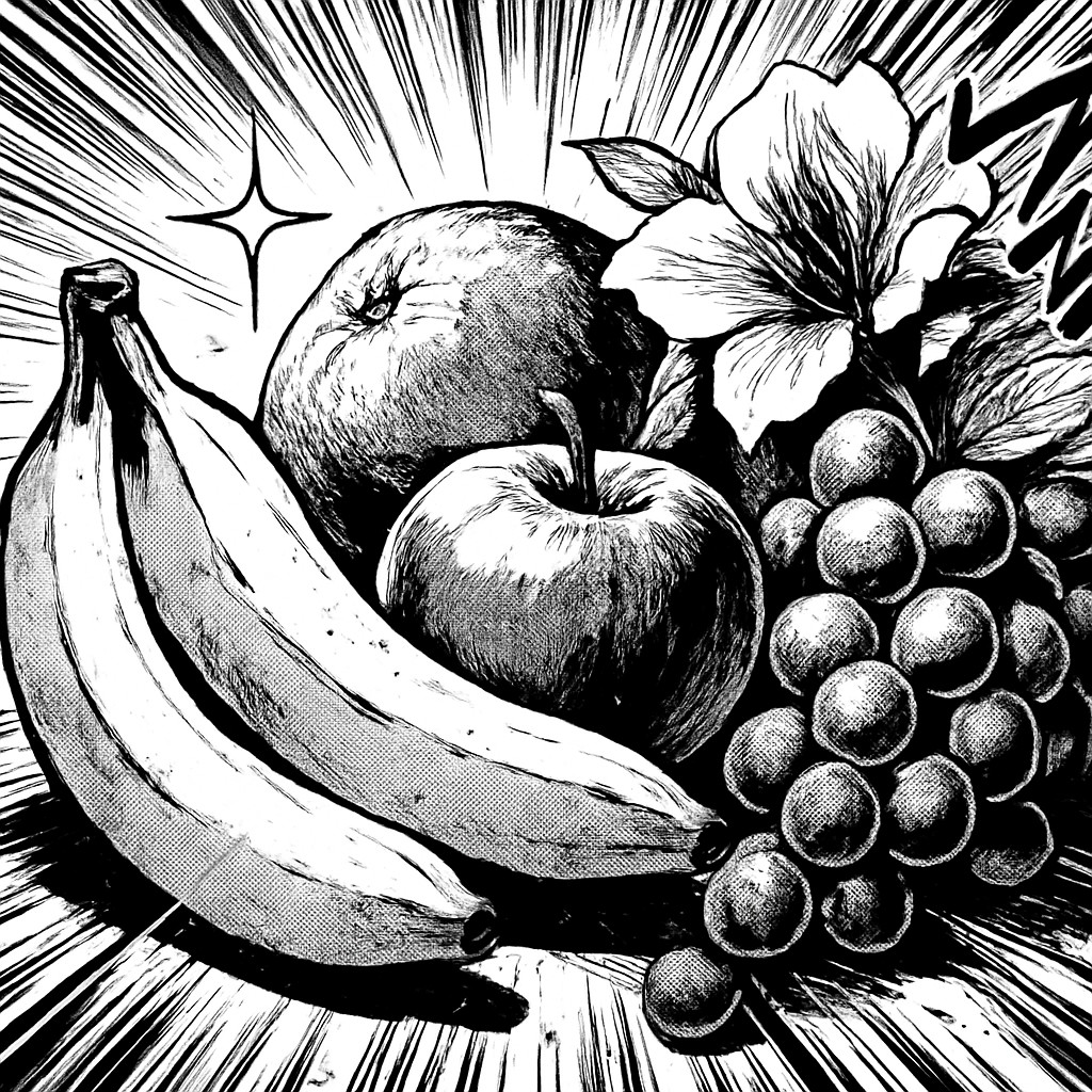 still life arrangement of fruits and flowers