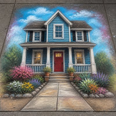 house with front view — Chalk Art Style
