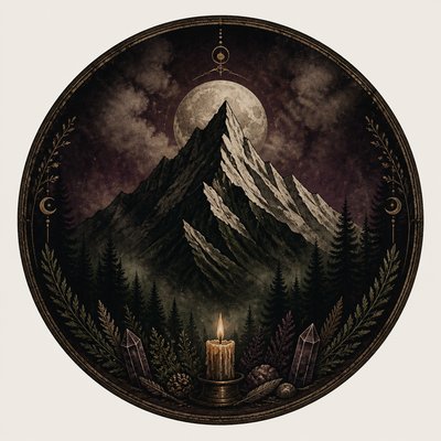 an emblem of a mountain peak inside a circle, simple bold shapes on a plain background, no text or lettering