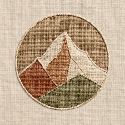 an emblem of a mountain peak inside a circle, simple bold shapes on a plain background, no text or lettering