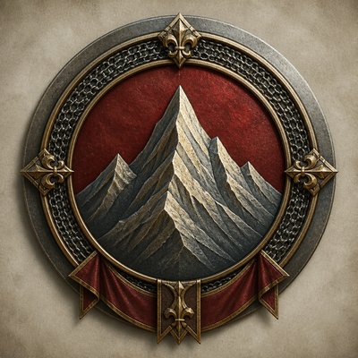an emblem of a mountain peak inside a circle, simple bold shapes on a plain background, no text or lettering
