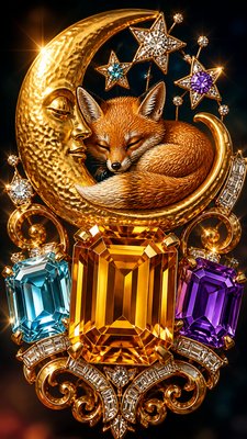 a sleeping baby fox curled on a crescent moon among soft stars, gentle and warm, no text