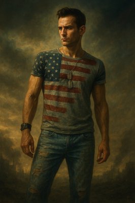 a painting of a man with an american flag on his shirt