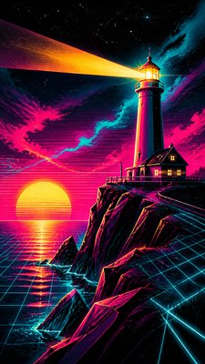 a lone lighthouse on a cliff at dusk under a dramatic sky, no text or lettering