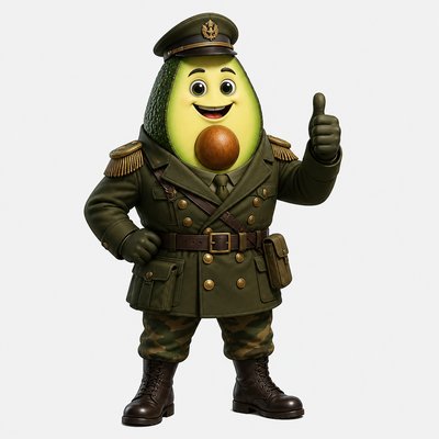 a happy avocado character giving a thumbs up, bold readable design on a plain background, no text