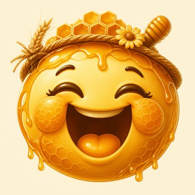 an exaggerated laughing face of an original round mascot character, bold and readable at small size, plain background, no text