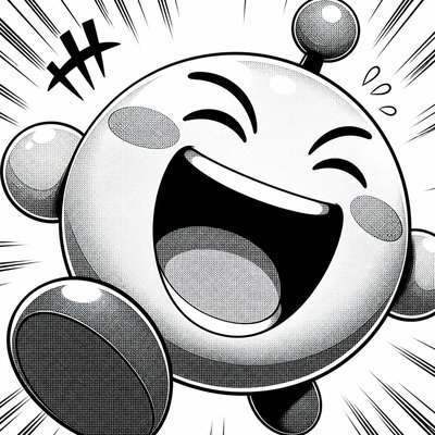 an exaggerated laughing face of an original round mascot character, bold and readable at small size, plain background, no text