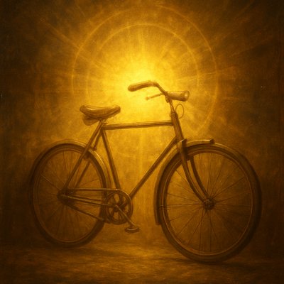 bicyle resting against a wall