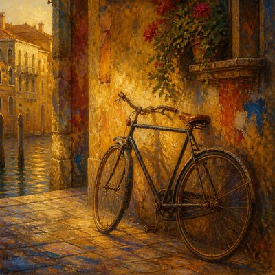 bicyle resting against a wall