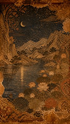 a tranquil mountain lake beneath a starry night sky, no people, no text