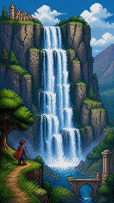 towering waterfall cascading down a cliff