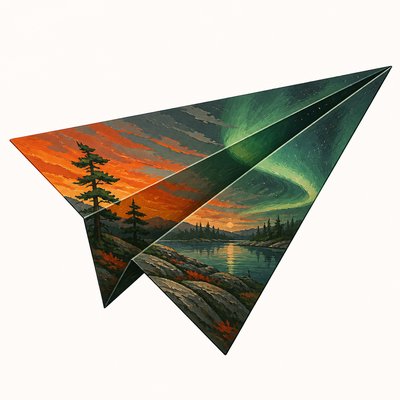 a paper plane, clean minimal composition on a plain background, no text
