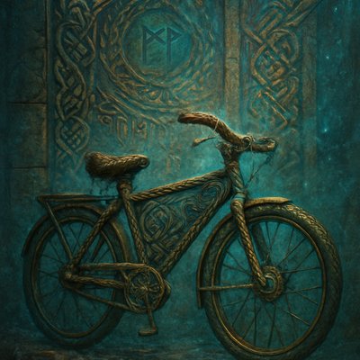 bicyle resting against a wall