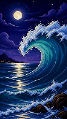an ocean wave curling under moonlight, no people
