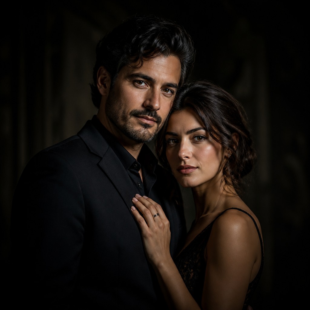 portrait of two people together — Dramatic Emphasis Art Style