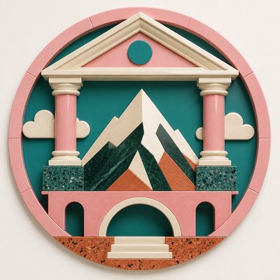 an emblem of a mountain peak inside a circle, simple bold shapes on a plain background, no text or lettering