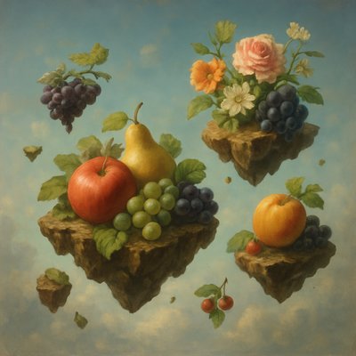 still life arrangement of fruits and flowers
