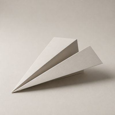 a paper plane, clean minimal composition on a plain background, no text