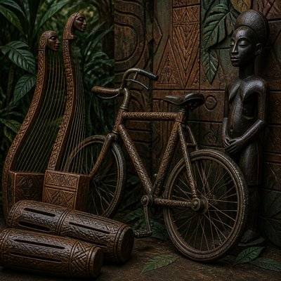 bicyle resting against a wall — Central African Art Style