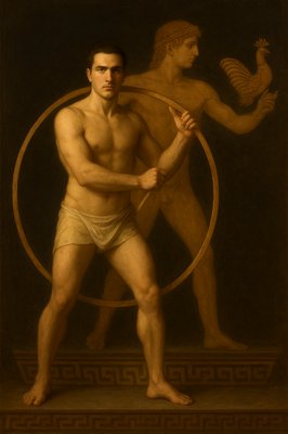 a painting of a man with a ring around his neck