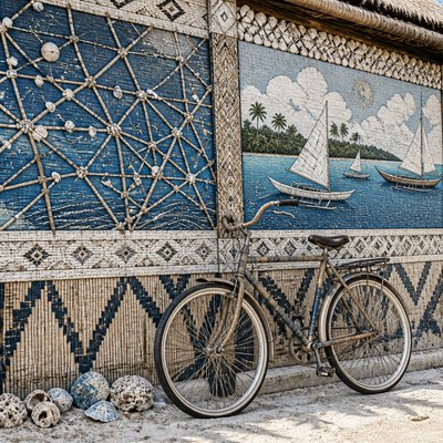 bicyle resting against a wall
