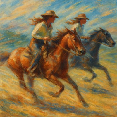 Cowgirls riding horses.