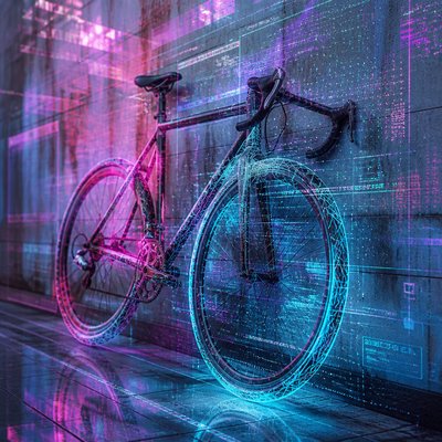bicyle resting against a wall