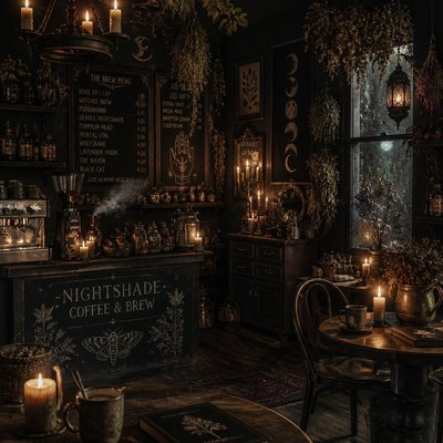 cozy cafe interior with warm lighting