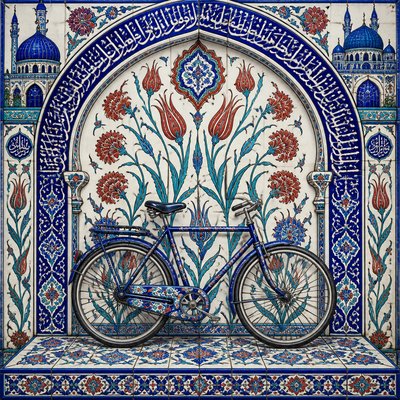 bicyle resting against a wall — Turkish Art Style