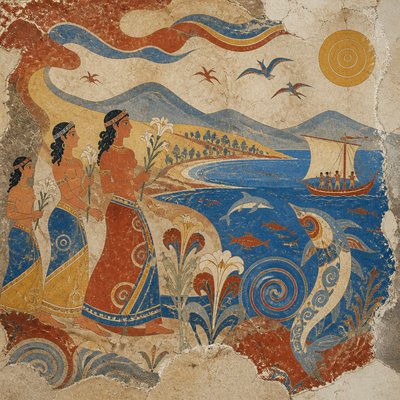 wide landscape with natural scenery — Minoan Fresco Art Style