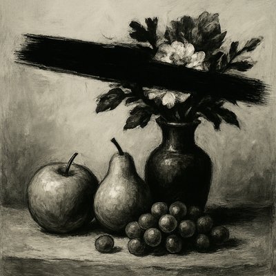 still life arrangement of fruits and flowers