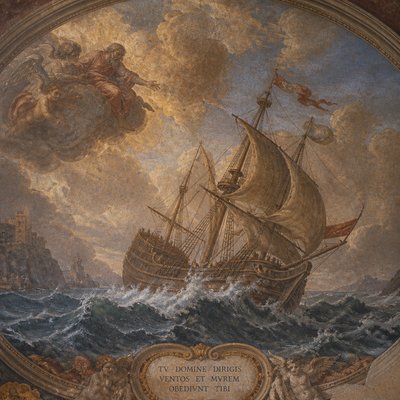 sailing ship on a stormy sea