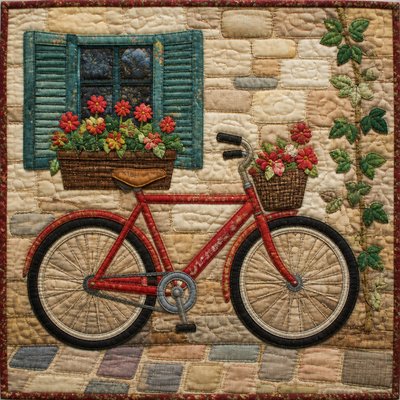 bicyle resting against a wall — Quilt Art Style