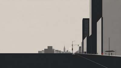 bustling city street panorama at dusk