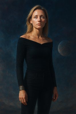 a woman in a black top posing for a picture