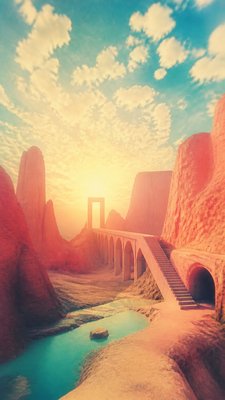 a desert canyon under a dramatic sunset sky, no people