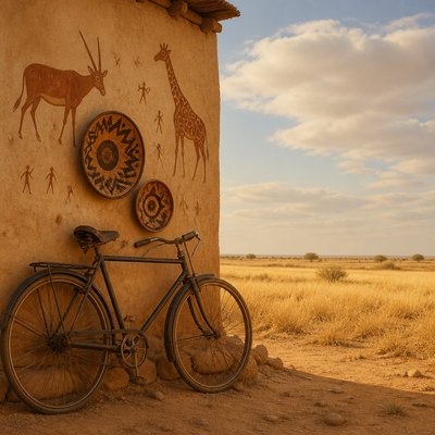 bicyle resting against a wall — Botswanan Art Style
