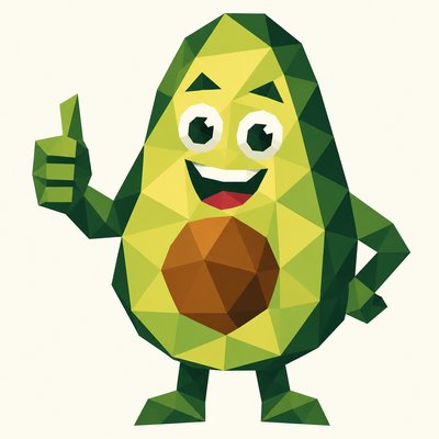 a happy avocado character giving a thumbs up, bold readable design on a plain background, no text