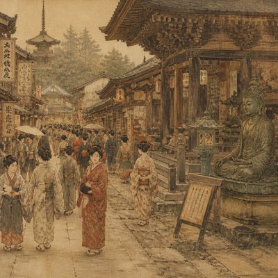 urban street with city activity — Nara Art Style