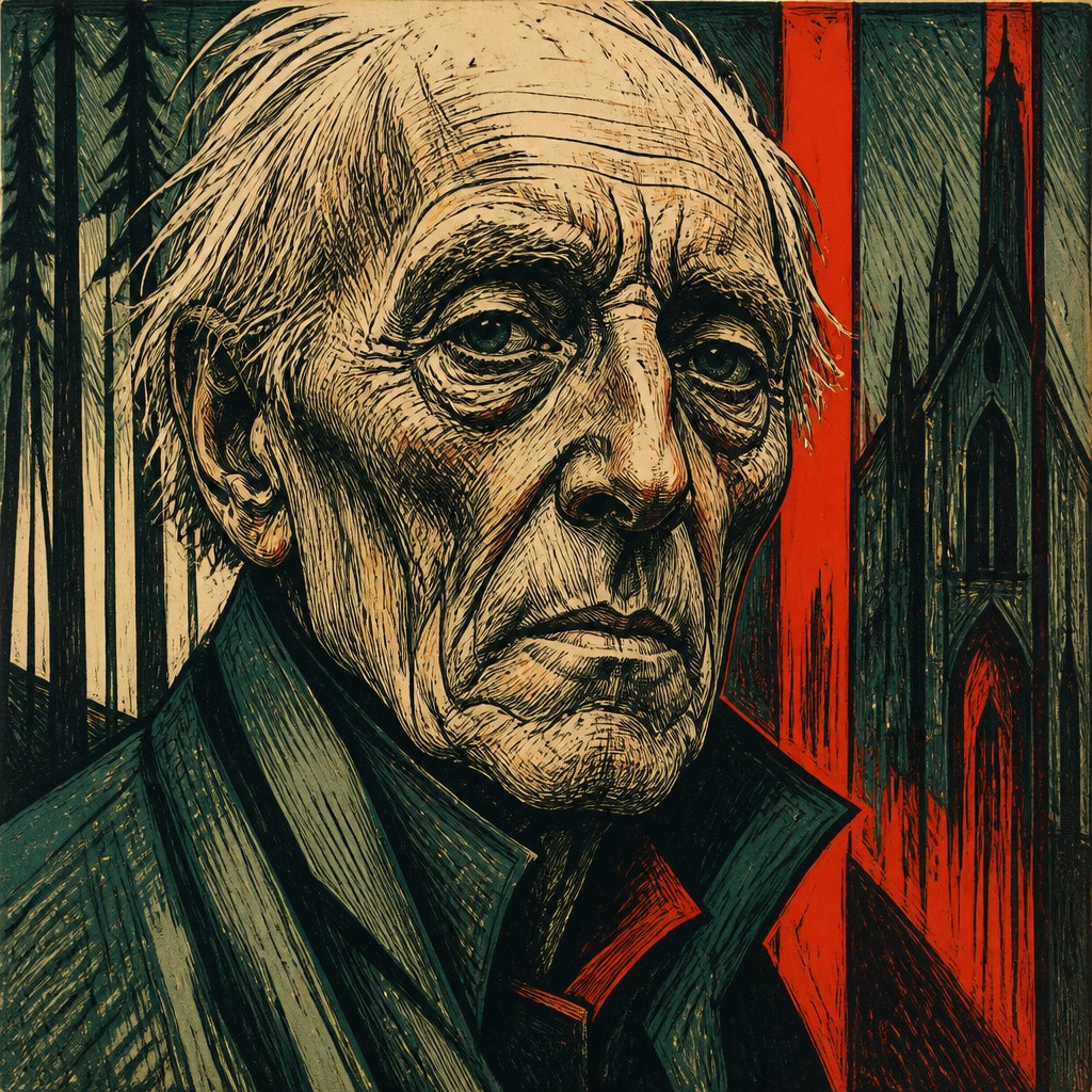 close-up portrait of an elderly person with expressive weathered features — German Art Style