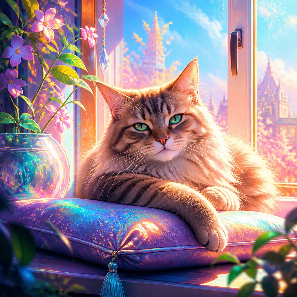 a cat lounging in a sunlit window