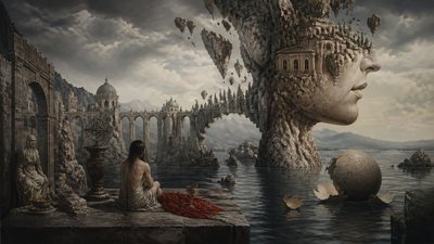 sweeping panoramic landscape with a dramatic sky