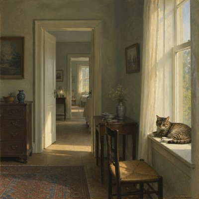 a cat lounging in a sunlit window