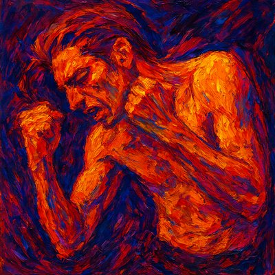 a painting of a man with his hand on his chest