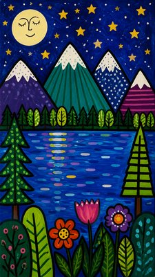 a tranquil mountain lake beneath a starry night sky, no people, no text