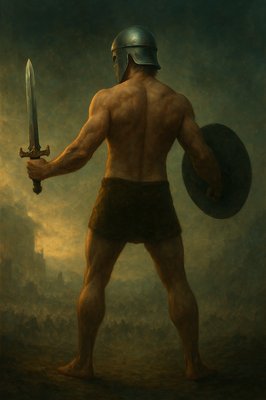 a painting of a man with a sword and a helmet