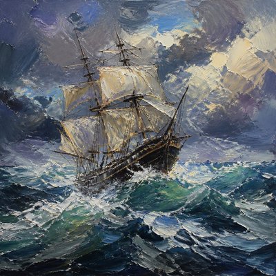 sailing ship on a stormy sea