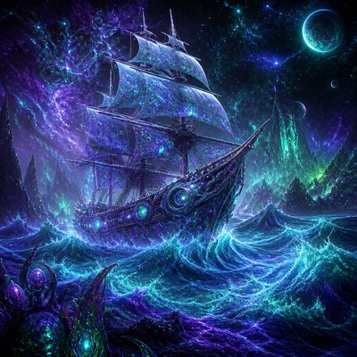 sailing ship on a stormy sea